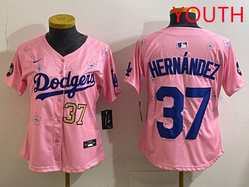 Youth Los Angeles Dodgers #37 Hernandz Pink Sakura Edition 2025 Nike MLB Jersey style 33